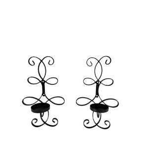 Black Metal Wall Sconce Candle Holder Wrought Iron Large 16" Farmhouse Pair of 2